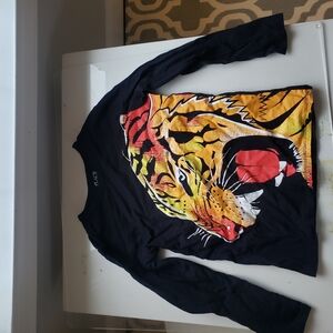 Black Long Sleeve Tiger Graphic Tee